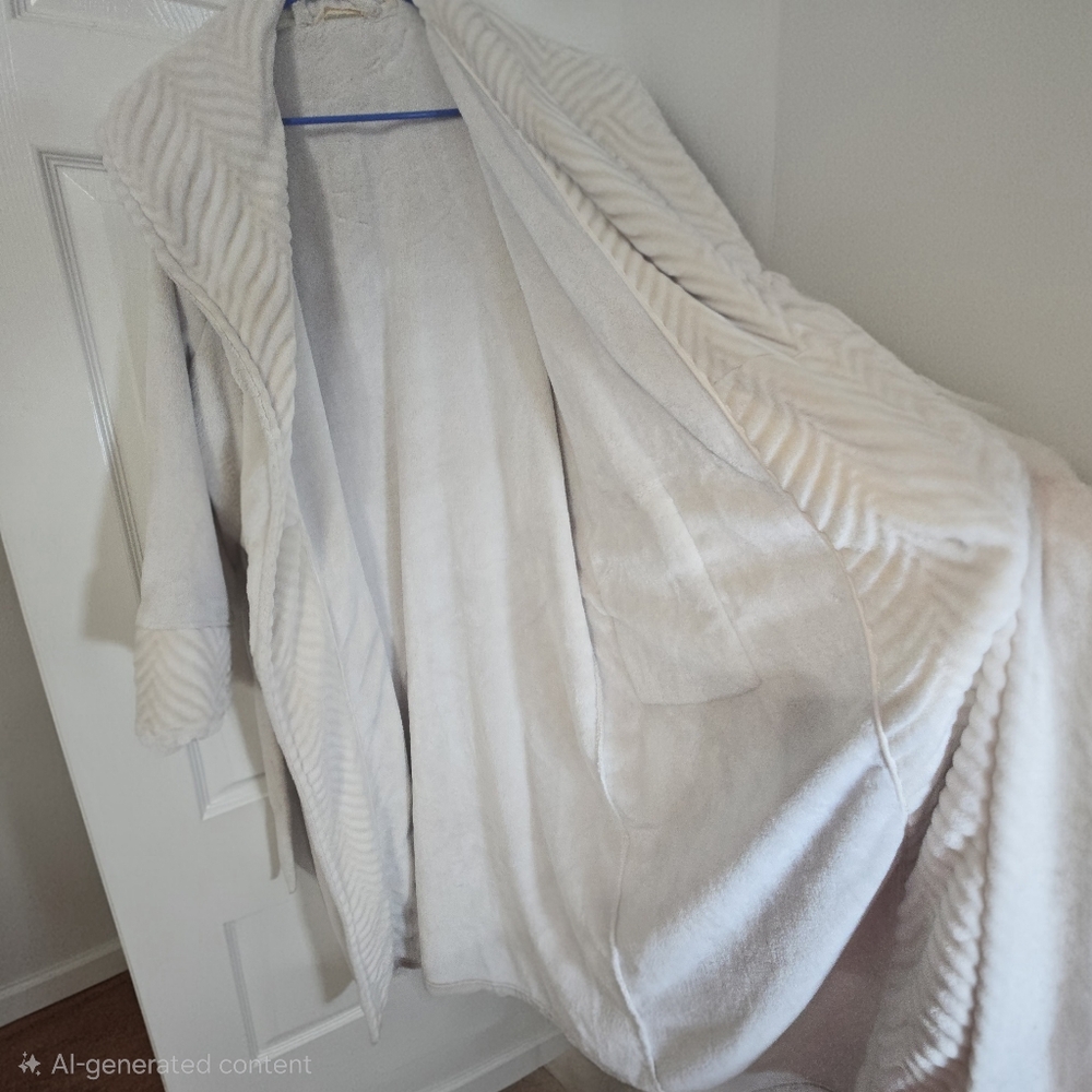 Soft Surroundings Plush Cozy Warm Cream Robe - Picture 8 of 8